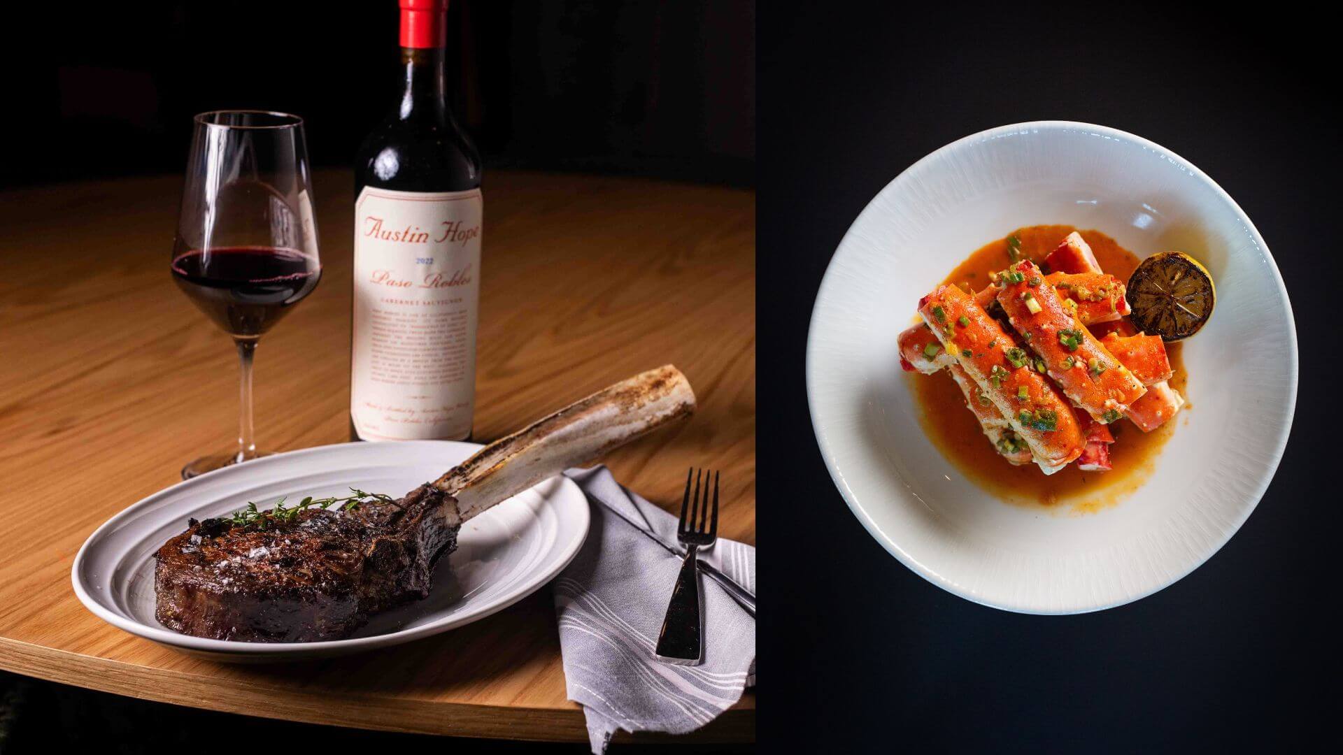 BOA Steakhouse Napa steak, wine, and plated seafood