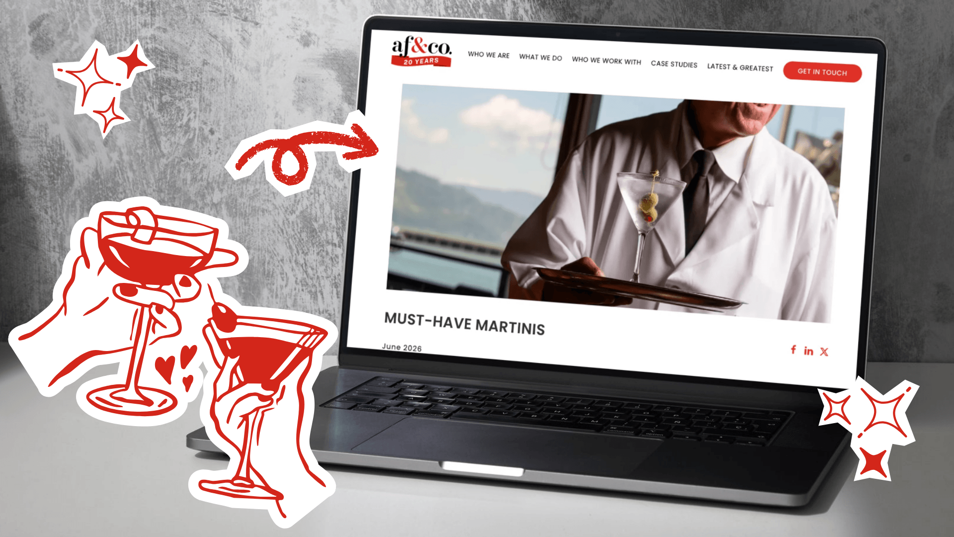 af&co. Must-Have Martinis feature displayed on a laptop