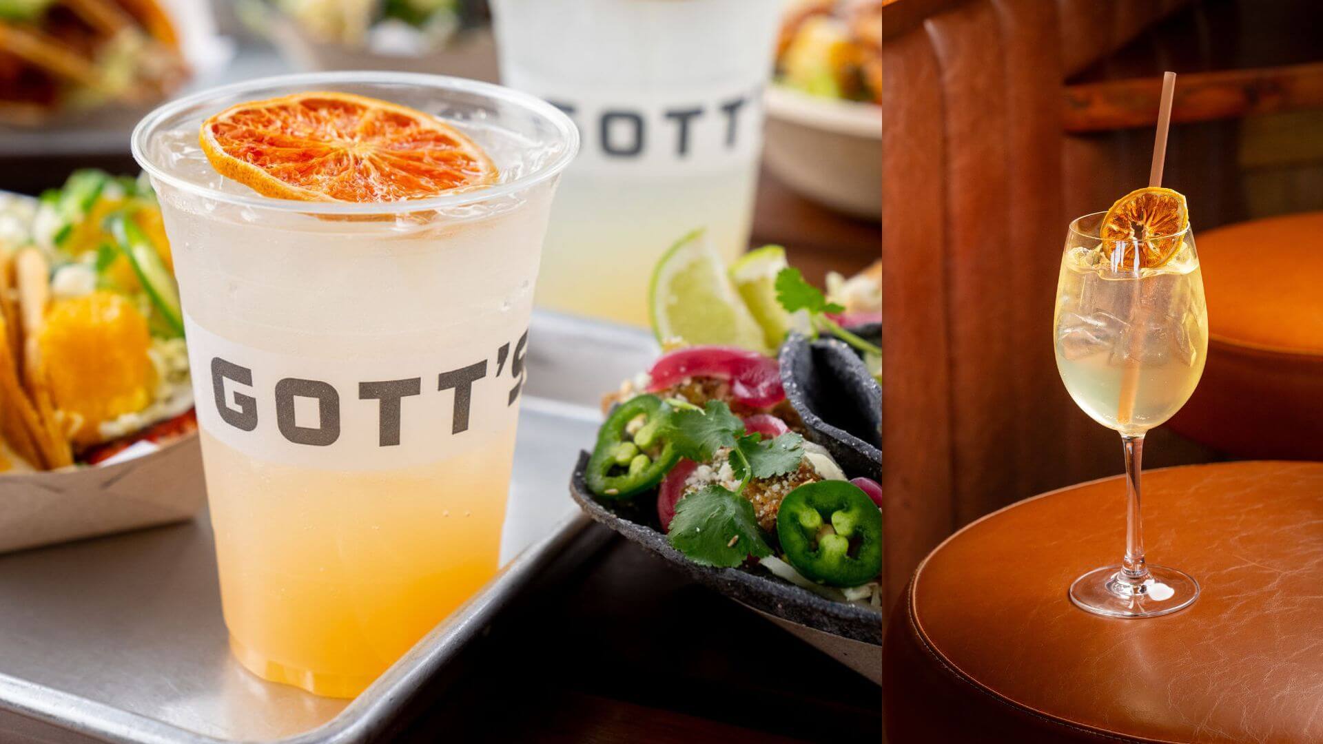 Gott's Roadside tacos and Margarita Spritz alongside a summer spritz