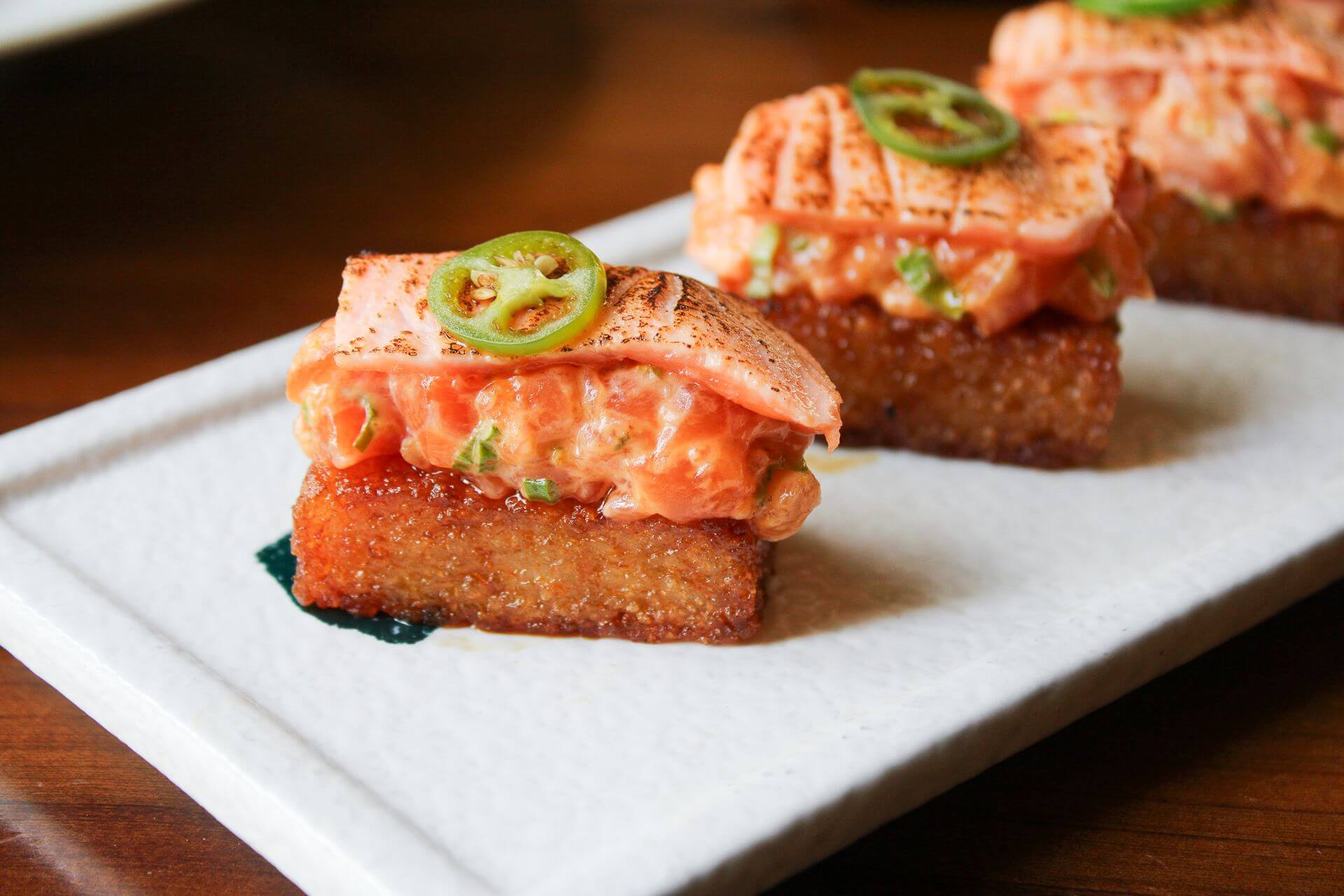 Salmon hanabi sushi bites at Sushi Roku Palo Alto